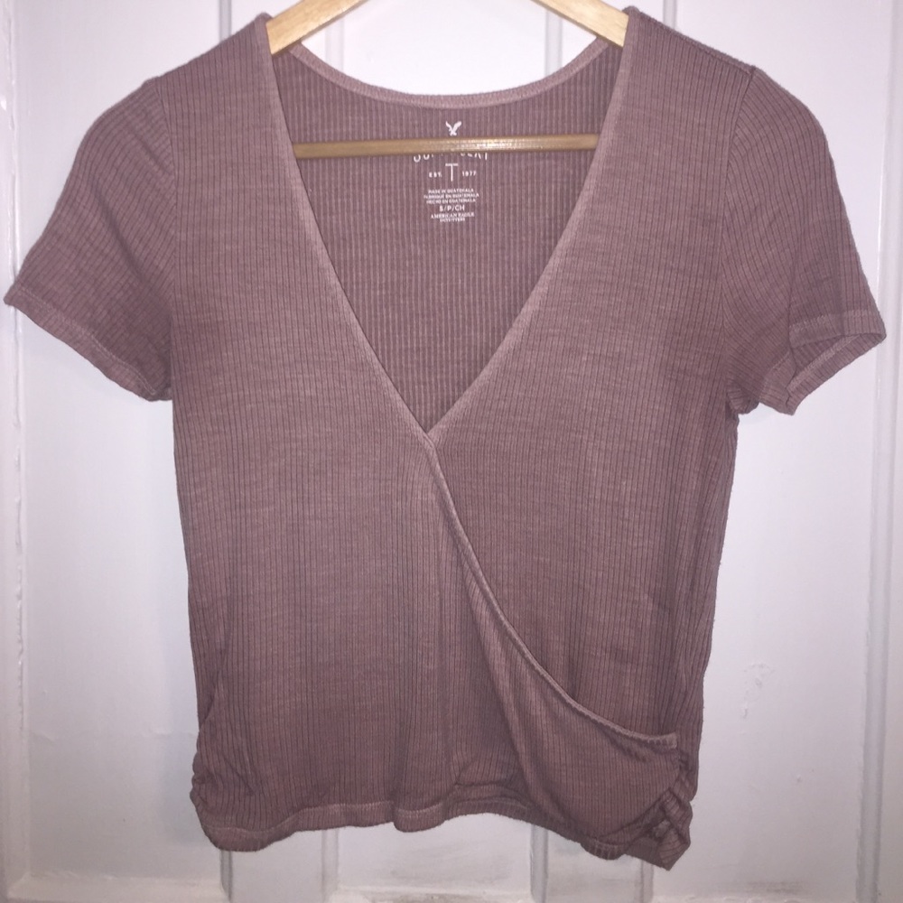 Ribbed Wrap Front T-Shirt
